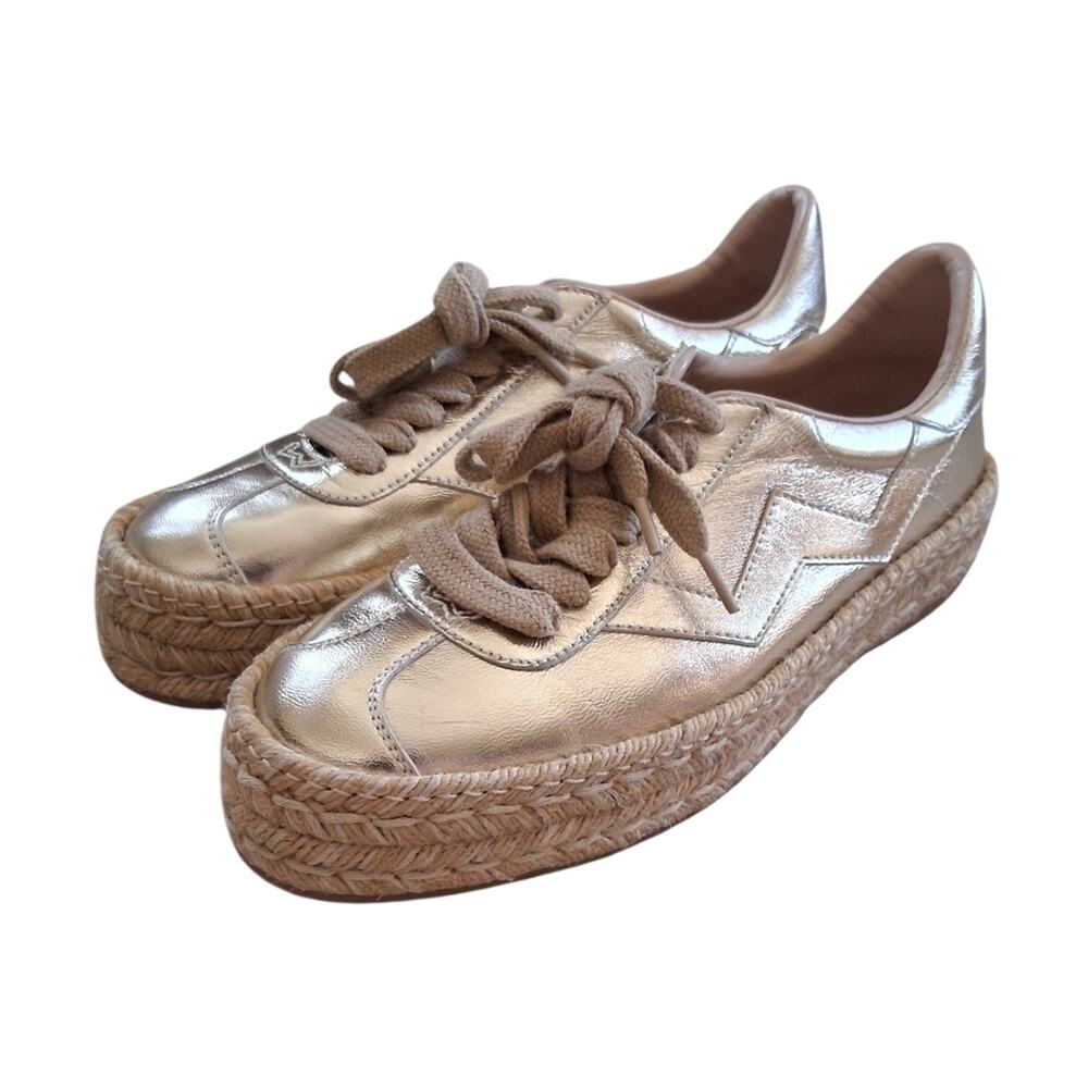 Stuart Weitzman Daryn Leather Espadrille Sneaker Gold Metallic Size 7